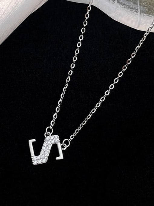 NS1000 [Silver Plated Platinum S] 925 Sterling Silver Cubic Zirconia Letter Minimalist Necklace